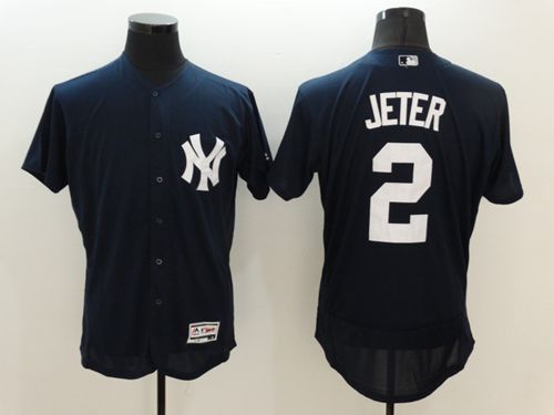 Yankees #2 Derek Jeter Navy Blue Flexbase Authentic Collection Stitched MLB Jersey - Click Image to Close
